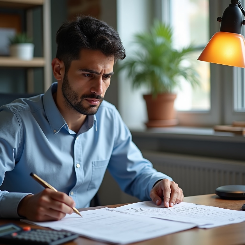 Tecnico che verifica i margini su un preventivo per impianto termotecnico